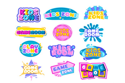 Kids entertainment emblem. Cartoon colorful childish decorative elemen