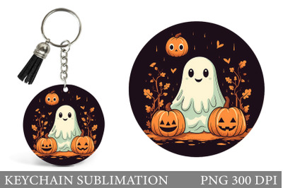 Cute Ghost Keychain Design. Cute Pumpkin Round Keychain