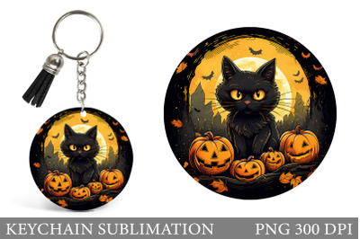 Halloween Cat Keychain Design. Halloween Pumpkin Keychain