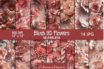 Blush 3D Flowers Digital Paper | Floral Seamless Patterns