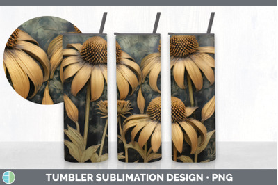 3D Black and Gold Coneflower Flowers Tumbler | Sublimation 20 oz Skinn