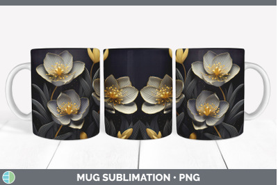 3D Black and Gold Crocus Flowers Mug Wrap | Sublimation Coffee Cup Des