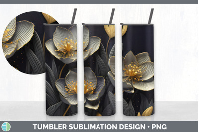 3D Black and Gold Crocus Flowers Tumbler | Sublimation 20 oz Skinny Tu