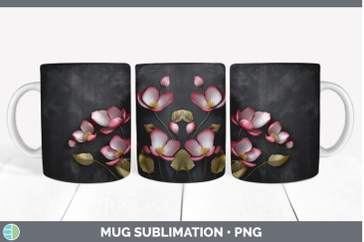 3D Black and Gold Cyclamen Flowers Mug Wrap | Sublimation Coffee Cup D