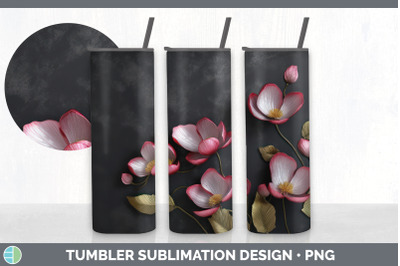 3D Black and Gold Cyclamen Flowers Tumbler | Sublimation 20 oz Skinny