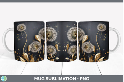 3D Black and Gold Dandelion Flowers Mug Wrap | Sublimation Coffee Cup