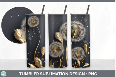 3D Black and Gold Dandelion Flowers Tumbler | Sublimation 20 oz Skinny