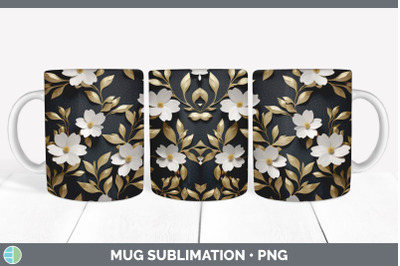 3D Black and Gold Jasmine Flowers Mug Wrap | Sublimation Coffee Cup De