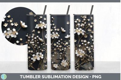 3D Black and Gold Babys Breath Flowers Tumbler | Sublimation 20 oz Ski