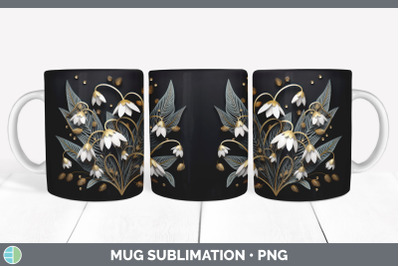3D Black and Gold Snowdrop Flowers Mug Wrap | Sublimation Coffee Cup D