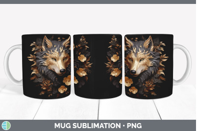 3D Black and Gold Wolf Mug Wrap | Sublimation Coffee Cup Design