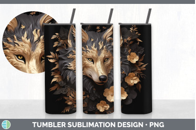 3D Black and Gold Wolf Tumbler | Sublimation 20 oz Skinny Tumbler Desi