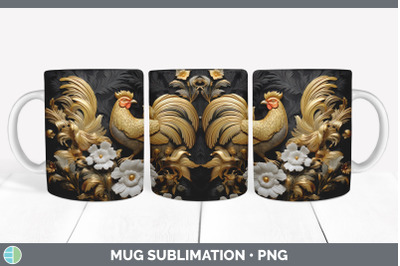 3D Black and Gold Chicken Mug Wrap | Sublimation Coffee Cup Design