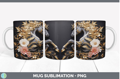 3D Black and Gold Horse Mug Wrap | Sublimation Coffee Cup Design