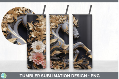 3D Black and Gold Horse Tumbler | Sublimation 20 oz Skinny Tumbler Des
