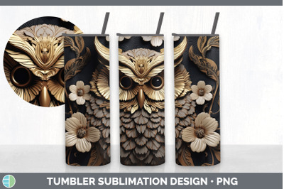 3D Black and Gold Owl Bird Tumbler | Sublimation 20 oz Skinny Tumbler