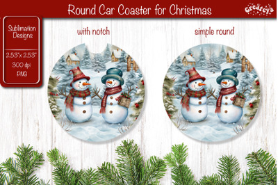 Car Coaster Christmas Sublimation Round coaster Sublimation design Sno