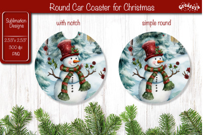 Car Coaster Christmas Sublimation Round coaster Sublimation design Sno