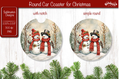 Car Coaster Christmas Sublimation Round coaster Sublimation design Sno