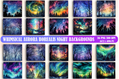 Whimsical Aurora Borealis Night Backgrounds Bundle