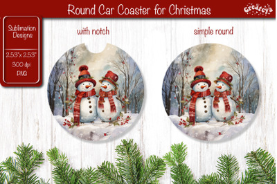 Car Coaster Christmas Sublimation Round coaster Sublimation design Sno