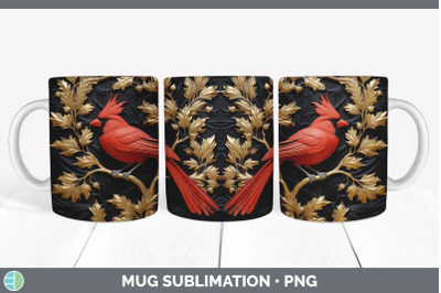 3D Black and Gold Cardinal Bird Mug Wrap | Sublimation Coffee Cup Desi
