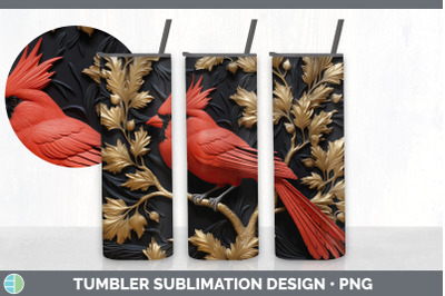 3D Black and Gold Cardinal Bird Tumbler | Sublimation 20 oz Skinny Tum