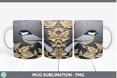 3D Black and Gold Chickadee Bird Mug Wrap | Sublimation Coffee Cup Des