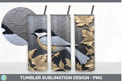 3D Black and Gold Chickadee Bird Tumbler | Sublimation 20 oz Skinny Tu
