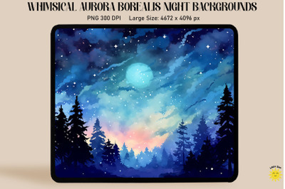 Watercolor Enchanted Cloudy Night