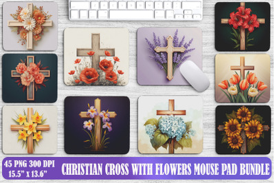 Christian Cross And Flowers Mouse Pad Design