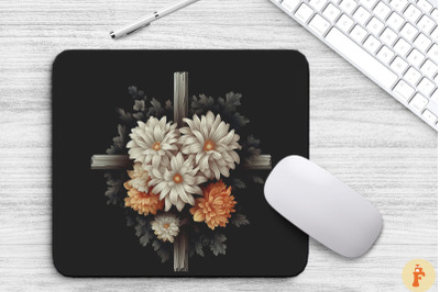 Wooden Cross With Chrysanthemum Flowers