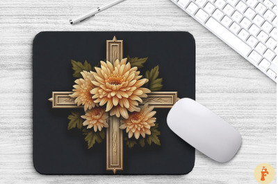 Wooden Cross With Chrysanthemum Flowers