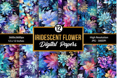 Iridescent Flowers Seamless Pattern Digital Papers