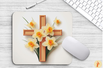 Wooden Cross With Daffodil Flowers