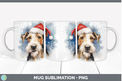 Christmas Santa Hat Fox Terrier Dog Mug Wrap | Sublimation Coffee Cup