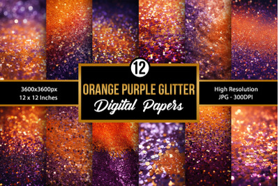 Purple &amp; Orange Glitter Digital Paper Backgrounds
