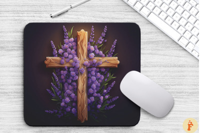 Wooden Cross With Lavender Flowers