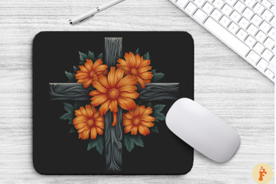 Wooden Cross With Marigold Flowers