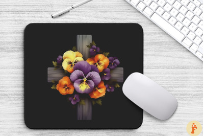 Wooden Cross With Pansy Flowers