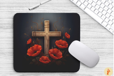 Wooden Cross With Poppy Flowers