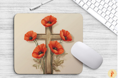 Wooden Cross With Poppy Flowers