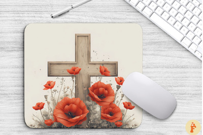 Wooden Cross With Poppy Flowers