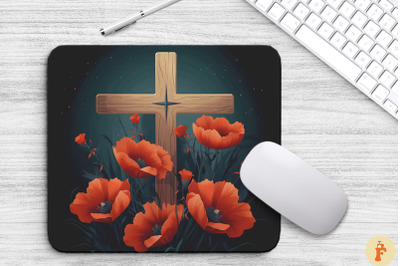 Wooden Cross With Poppy Flowers