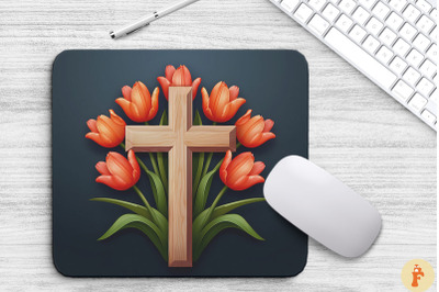 Wooden Cross With Tulip Flowers