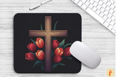 Wooden Cross With Tulip Flowers