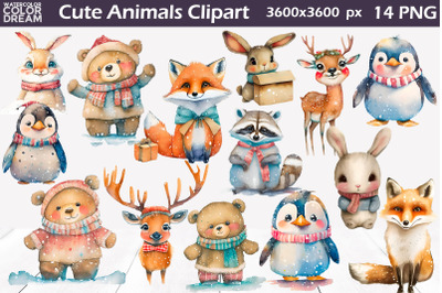 Watercolor Winter Animals Clipart | Christmas Animals Sublimation