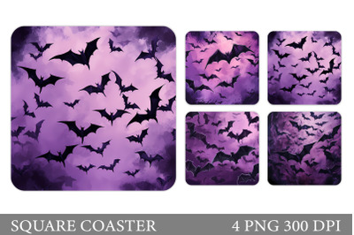 Bat Silhouette Square Coaster. Halloween Bat Coaster Design