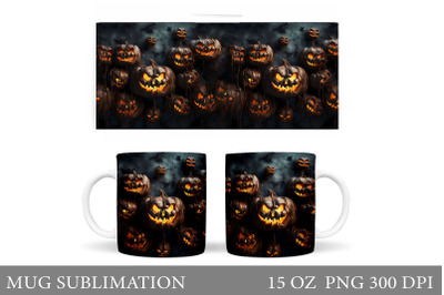 Scary Pumpkin Mug Wrap Design. Halloween Mug Sublimation