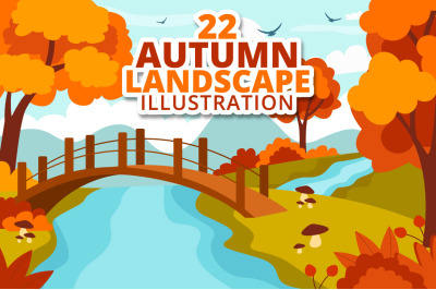 22 Autumn Landscape Blue Background Illustration